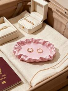 3D Printed Cream Style Wavy Ruched Jewelry Display Tray, Makeup Vanity Small Item Storage Dish, Jewelry Photography Prop, Home Decor Ornament, Pleated Lotus Wavy Ruched Design, Storage & Photography Decoration 2-In-1 - Multicolor - View 1