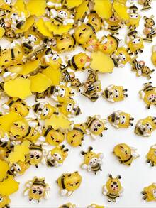30pcs Cartoon Bee & Caterpillar Nail Art Charms, Cute Insect & Animal Childlike Style, Phone Case, Hair Clip, Earring Decorative Small Accessories - Multicolor - View 1