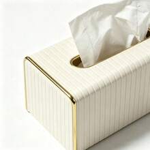 PU Leather Striped Tissue Box, Nordic Luxury Hotel Style, Gold Trim Tissue Box, Creative Large Size Tissue Box For Living Room And Bedroom, Mother's Day Gift - Multicolor - View 3