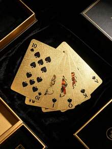 1pc Gold Foil Mini Playing Cards Boxed, Waterproof Pocket Playing Cards, Creative Christmas Stocking Filler, Bachelorette Party Favor Bag Filler, Wedding Guest Favor, Fun Travel Tabletop Game Gift - Gold - View 2