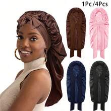 Awegeo 2pcs Long Bonnet Women Solid Satin Lined Extra Long Sleep Cap - Comfortable Sleeping Hair Care Cap, Suitable For Long Curly Hair - 2Pcs-longbonnet - View 2