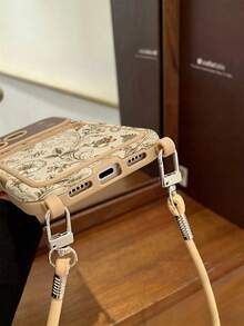 1件裝花葉彩繪圖案PU皮革經典防摔軟卡槽短掛繩手機殼，相容Apple 17Pro/17/Air/17Promax/11/12/13/14/16 Pro Max/16 Pro/15系列，鏡頭保護，節日禮物 - 彩色 - 查看 4