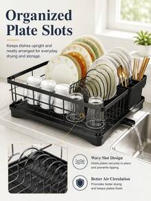 Large Capacity Dish Drying Rack With Auto Drainboard, Kitchen Counter Dish Drainer Organizer For Dishes, Bowls, Cups, Space Saving Sink Storage Rack - Multicolor - View 7