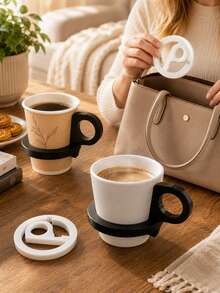 2pcs Portable Disposable Paper Cup Plastic Handle Sleeve, Ergonomic Non-Slip Grip, Suitable For Hot Coffee, Tea - Multicolor - View 1
