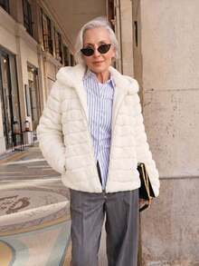 Women's Faux Fur Hooded Pocket Jacket - Perfect Choice For Autumn/Winter - White - View 1