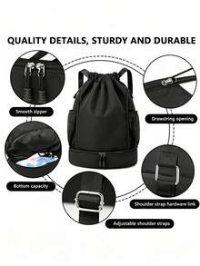 1 buah Tas Ransel Olahraga Tali Serut, Tas Kebugaran Modis, Kantong Dalam, Bahan Kain Nilon Oxford Tahan Air dan Tahan Aus, Kompartemen Sepatu di Bagian Bawah, Kantong Jaring Samping, Desain Tali Serut Lebar, Unisex - MultiWarna - View 3