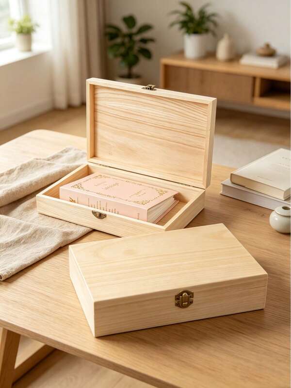1pc DIY Handmade Wooden Jewelry Box With Lid, Desktop Decorative Jewelry Wooden Storage Box, Storage Box With Hinge Lid, Minimalist Jewelry Box, Gift Box, Keepsake Storage Box, Handmade, For Collecting Jewelry, Gifts And Home Decor
