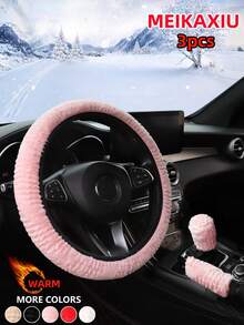 MEIKAXIU 3pcs Set Winter 3D Plush Warm Comfortable Soft Delicate Car Steering Wheel Cover Handbrake Cover Gear Shift Cover Manual Transmission Car Interior Accessories Unisex - 3D Plush - View 11
