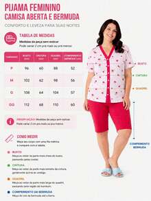 Pijama Feminino Aberto Meia Manga Pescador Bermuda Verão Senhora - Preto - Visão 6