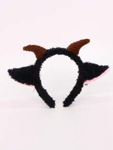 1pc Cute Animal Polyester Fiber Devil Horns & Sheep Ears Headband, Halloween Headpiece For Holiday Party Costume, Masquerade Headband - Black - View 1