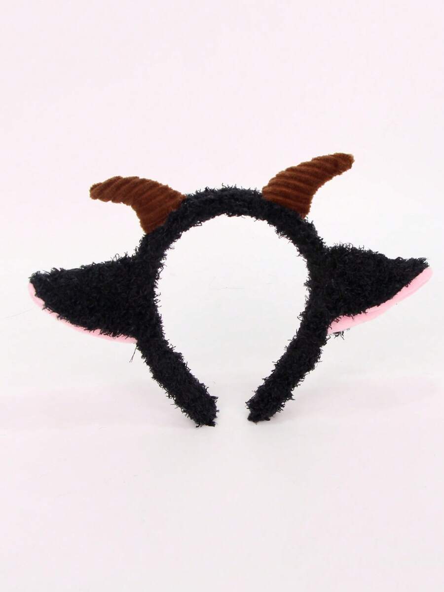 1pc Cute Animal Polyester Fiber Devil Horns & Sheep Ears Headband, Halloween Headpiece For Holiday Party Costume, Masquerade Headband - Black - View 1