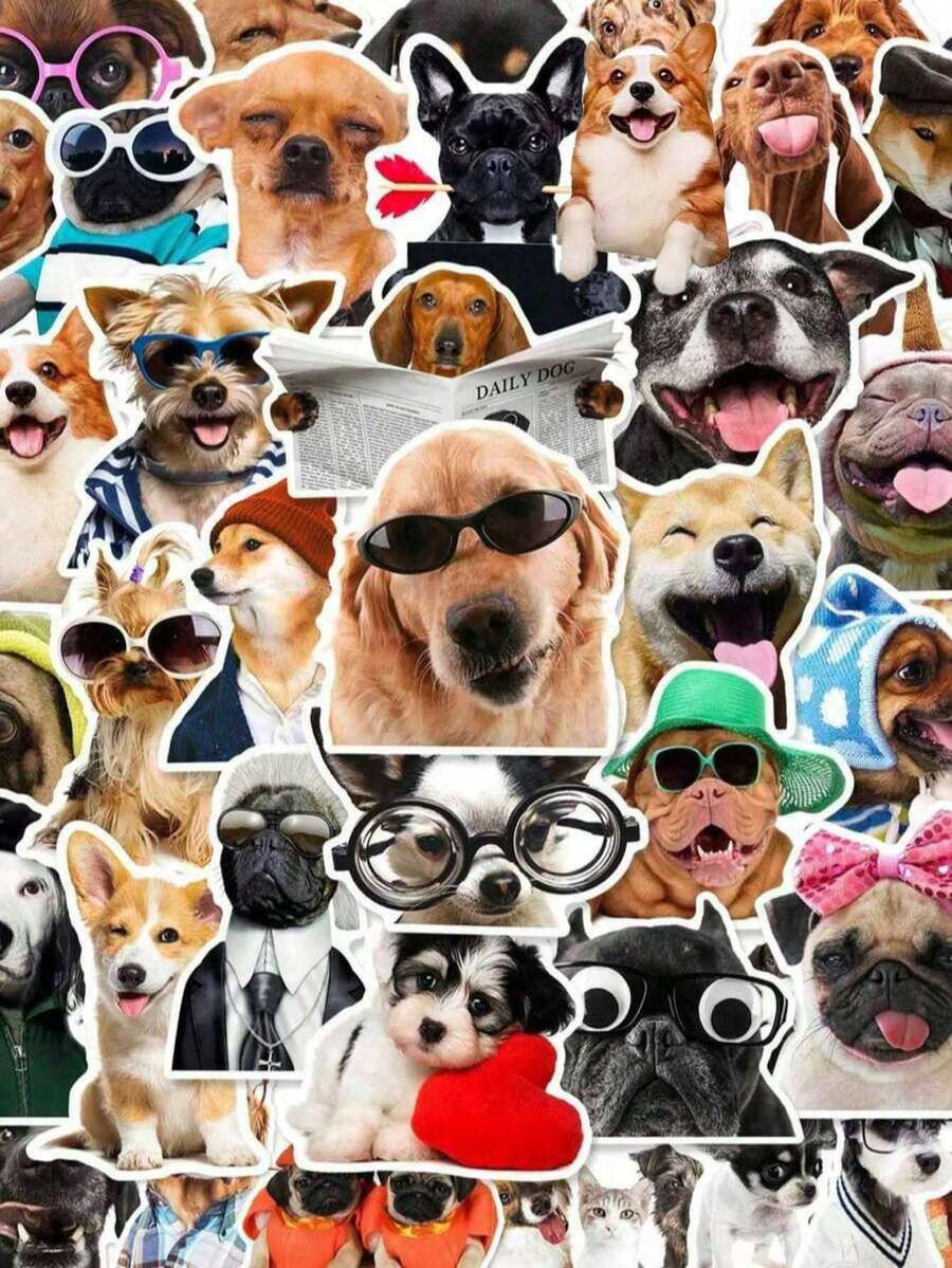 50/100Pcs Aesthetic Meme Dog Stickers, Realistic Multi Breed Funny Puppy Accessory Outfit Decals For Bullet Journal, Gift Wrap & Scrapbook Embellishment, Back To School - A - View 1