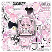 50pcs Black & Pink Japanese Ins Style Cartoon Cute Girl Heart Creative Decorative Notebook Storage Box Guka Stickers - Multicolor - View 3