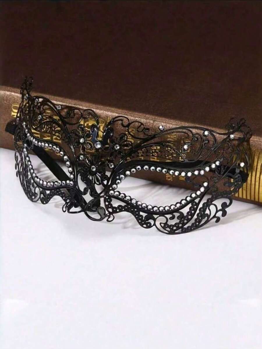 1pc Luxury Venetian Metal Mask, Rhinestone Design, Suitable For Masquerade Ball Performance And Cosplay, Goddess Princess Prop - View 1