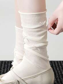 1 Pair Women's Bow Decor Mid-Calf Socks, Women's Thin Leg Warmers, Ballet / JK Style Socks - Multicolor - View 4