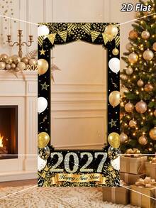 1件 2027新年黑金色氣球拍照背景布，新年快樂派對背景裝飾，新年橫幅，新年拍照背景，新年拍照道具，新年派對用品，新年派對裝飾，新年快樂，新年裝飾，新年佈置，新年禮物，居家新年裝飾，新年，拍照道具，2027新年，新年禮物，冬季 - 黑金新年 - 查看 3