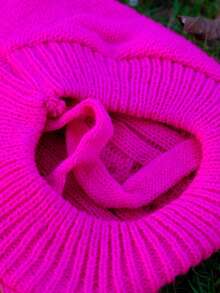 1件純色粗針編織寵物毛衣，適用於貓和狗 - 玫瑰紅 - 查看 5