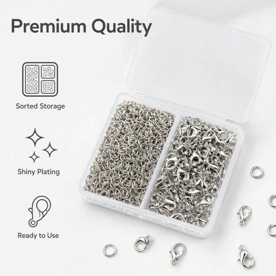 150 Pcs/Box DIY Jewelry Clasps And Connectors Set 50 Alloy Lobster Clasps And 100 Jump Rings, For Beading Craft Interface Making Accessories - DIY - View 1