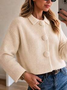 Sweater Rajut Leher Bulat Berwarna Abu-abu Muda Elegan dengan Motif Bercak, Atasan Serbaguna untuk di Rumah, Kantor, dan Perjalanan - Aprikot - View 5