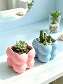 3D Printed Square Cloud Bubble Planter, Rounded 3D Textured Succulent Cactus Planting Pot, INS Style Desktop Gardening Potted Plant Decor - Multicolor - View 3
