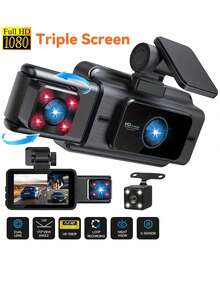 Kamera Dasbor Interior Depan dan Belakang 3 Saluran, Kamera Dasbor Mobil Full HD 1080P, Termasuk Kartu SD 128GB, Layar IPS 3 Inci, Penglihatan Malam, Sudut Lebar 170°, WDR, Pemantauan Parkir 24 Jam, Baterai 150mAh - A - View 14