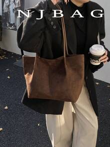2026 Spring New Coffee Color Velvet Vintage Large Capacity Shoulder Bag, Underarm Bag, Handbag, Business Women Casual Style - Coffee Brown - View 1