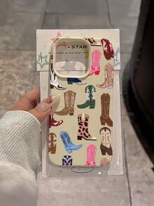 1pc White Matte Minimalist Lens Protection Colorful Printed High Heel Boots Pattern Phone Case Personalized Compatible With Iphone 16 Pro Max 17/16/15/14/13/12/11 Protective Case Air Compatible With Samsung Series - Multicolor - View 4