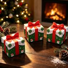 20pcs (10pcs Gift Box + 10pcs Tag) Christmas Gift Boxes With Red Ribbon Bow Design, Green Christmas Tree, Santa Claus, Snowflake Pattern Candy Gift Boxes, Suitable For Christmas, Wedding, Birthday Party Foldable Packaging Boxes, Holiday Party Home Table Decoration, Best Gift For Friends And Family - View 4