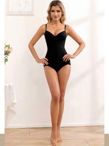 1pc Women's Shapewear Bodysuit, Lace Design, Tummy Control, Butt Lift, Waist Shaping, Bust Enhancing, Suitable For Halloween, Christmas New Style - Black - View 9