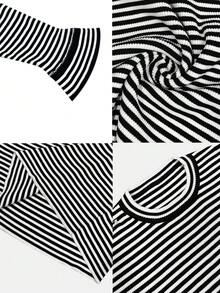 Women's Round Neck Striped Versatile Long Sleeve Knit Sweater, Loose Fit Slimming Knit Top For Autumn/Winter - Black and White Stripes - View 8