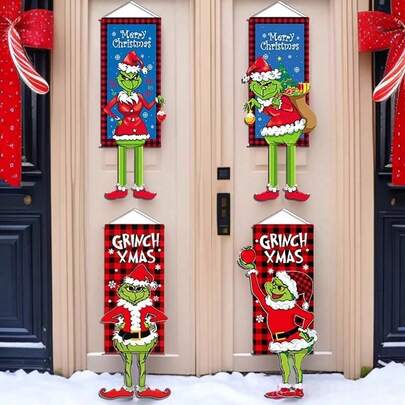 The Grinch Cartoon Character Christmas Decorations, Banners, And Wall Hangings; Suitable For Christmas Parties, Gates, Gardens, Weddings, Shops, Christmas Trees, Homes, Living Rooms, Christmas Gifts For Family And Friends, And Halloween Costumes.