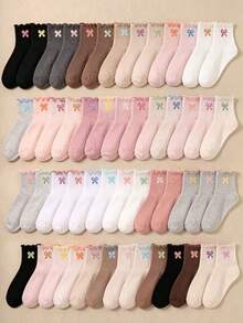 5/10/20 Pairs Random Ruffle Socks For Girls Bow Tween Girl Ankle Socks Toddler Fall Kids Socks Halloween Christmas Gift Back To School Daily Wear - Multicolor - View 3