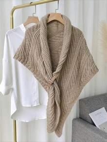 1pc Fashion Solid Color Triangle Cape Shawl With Leather Buckle, Warm Diagonal Stripe Cloak For Spring And Autumn - Multicolor - View 4