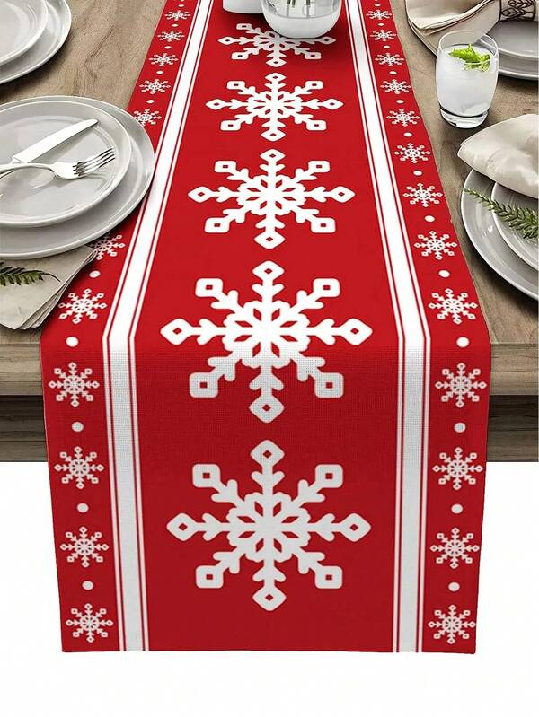 Merry Christmas Snowflake Table Runner Holiday Party Decor Reusable Winter Xmas Kitchen Dining Table Runners Christmas Decorations