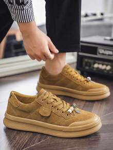 Men's Suede Sneakers, Lace-Up Non-Slip Flat Sole, Street Fashion Versatile Outdoor Training Shoes - Khaki - View 5