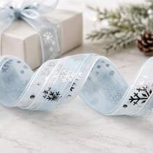 4 Rolls/1 Roll Winter Snowflake Chiffon Ribbon Silver Glitter Organza Satin Ribbon DIY Gift Wrapping Bows Christmas Tree Decoration - Multicolor - View 4