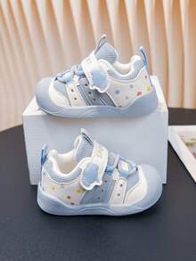 Cute Cartoon Pattern Infant Toddler Walking Shoes, Mesh Breathable Toe Protection Soft Sole Hook & Loop, Autumn Kids Casual Mesh Shoes - Baby Blue - View 3