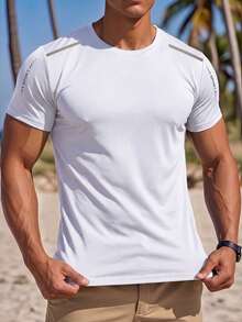 Men's Sports Running Short Sleeve Minimalist Elastic Breathable T-Shirt, Suitable For Summer Fitness, White - White - View 3