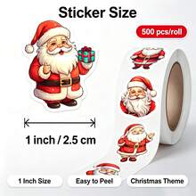 500pcs/Roll Cartoon Shaped Santa Claus Graffiti Stickers, 1 Inch, 8 Patterns, Gift Decoration Stickers, Envelope Seal Stickers, Office Decoration Stickers, DIY Christmas Atmosphere Stickers, PVC Self-Adhesive Label Roll Stickers - Multicolor - View 6