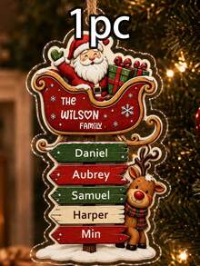 Custom Santa Sleigh Family Name Ornament, Personalized 2-6 Names Christmas Tree Decor, Festive Reindeer Signpost Style, Customized Wall Hanging, Customizable Text Family Keepsake, Holiday Home Decor, Christmas Gift 2026, Christmas Decorations - Style a - View 14