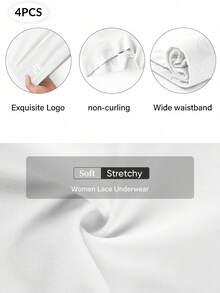 MEIYATING 4pcs/Pack Women's Cotton High Waist Tummy Control Comfortable Hipster Panties - White - View 6