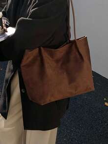 2026 Spring New Coffee Color Velvet Vintage Large Capacity Shoulder Bag, Underarm Bag, Handbag, Business Women Casual Style - Coffee Brown - View 2