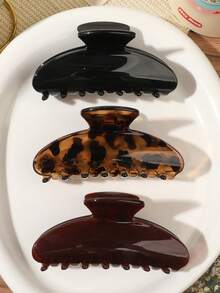3件組波希米亞極簡風琥珀豹紋黑色酒紅果凍大號半圓硬幣造型髮夾套組，海灘海邊盤髮髮飾 - 彩色 - 查看 1