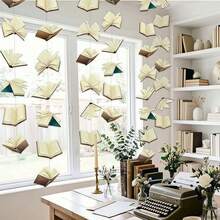 1 Set (12pcs) Vintage Paper Book Hanging Garland, 3D Open Book Paper Bunting, Aesthetic Decor For Wall, Window, Party, Room - Multiple Styles - View 4