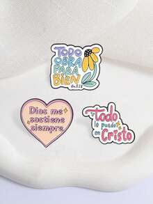 Spanish Faith Inspirational Slogan Enamel Pin Set Heart Flower Pastel Healing Lapel Badge For Backpack Jacket Decor - Multicolor - View 5