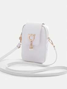 1pc Girls Cute Cat Pearl Pendant Phone Crossbody Bag, Multi-Color Vertical Small Bag, Lightweight Coin Purse Shoulder Bag - Plain Weave - View 11