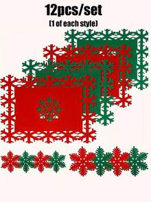 12/1pc Set Christmas Snowflake Felt Placemats - Non-Slip, Includes Snowflake Shaped Placemats And Coasters, Suitable For Christmas Theme Parties, Christmas Dinner Table Decor, Christmas Home Decor, Cafe Decor, Restaurant Holiday Decor - One Size Fits All - View 11