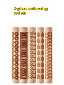 Multiple Wooden Clay Texture Rolling Pin Set, Pattern Embossing Rods For Pottery, Ceramic Clay Carving Tools, Multiple Texture Wooden Impression Sticks, Suitable For Handmade DIY Clay Crafting Materials - Brown - View 12