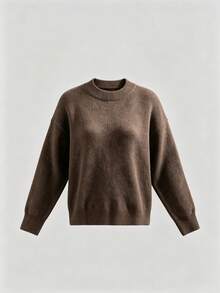 New Autumn/Winter Women's Square Neck Deep Brown Ribbed Collar Sweater, Casual Everyday Versatile - Brown - View 5