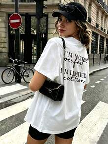 Limited Edition Printed Women T-Shirt | I'm Not Perfect, Casual Round Neck Short Sleeve Top, Fashionable For Spring & Summer White - White - View 8
